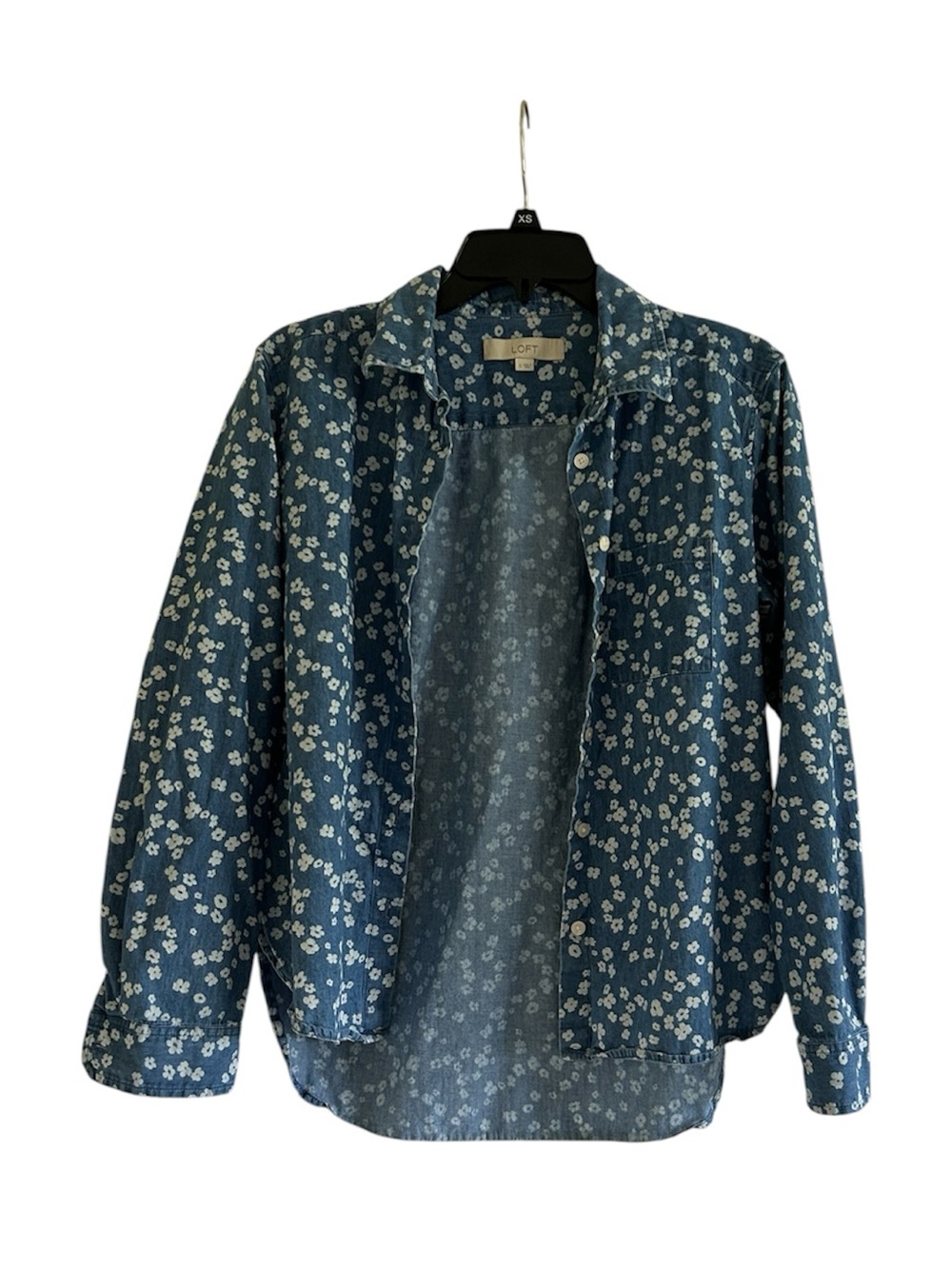 LOFT Floral Denim and White Size Small Button Down Long Sleeve Shirt